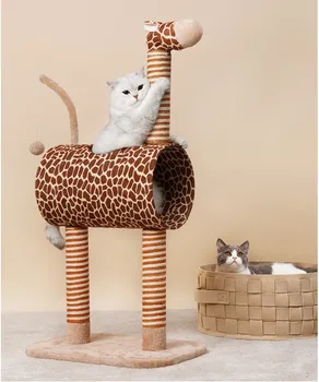 DIY Žirafe kaķu skrāpējumiem pēc rotaļlietas virves Sizala Virves Pet Lekt Rotaļlietas Koks Kaķu Kāpšanai Rāmis Kaķēni Pet Māja Spēlēt Tower