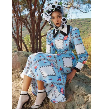 Dizainers Augstas Kvalitātes 2020. Gada Rudenī Jaunu Sieviešu Drukāt Izšūšanas Modes Slim Puse Gadījuma Elegants Šiks Gentlewoman Midi Kleita