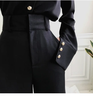 Dizainers Elegants Sieviešu Apģērbu Komplekti, Melns ar garām Piedurknēm Pogas, Krekli, Bikses Ielas Modes Apģērbus 2020. Gadam Sieviešu Apģērbu OWS195101