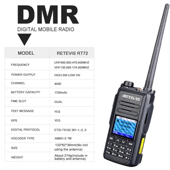DMR Digitālo Walkie Talkie 5W Retevis RT72 UHF, VHF divjoslu divvirzienu Radio 4000 CH SMS GPS Digitālais Radio Rokas Šķiņķis Transīvers