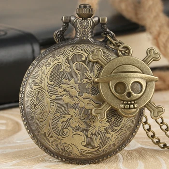 Dobi Pirātu Luffy Viens Gabals Kvarca Kabatas pulkstenis, Kaklarota, Pulkstenis Unikālo Cosplay Kulons Ķēdes Dāvanas reloj ar Galvaskausa Piederumu