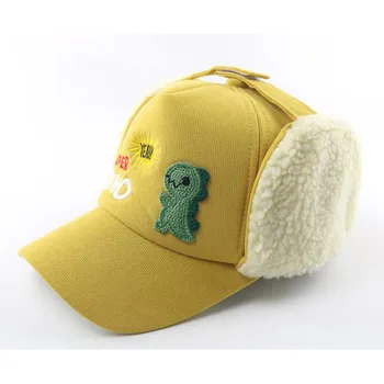 Doit Aizsargāt ausis ziemas Bērnu Beisbola cepure 2 līdz 8 Gadu veci Dinozauru smaidiņu kažokādu iekšpusē bērniem Cepures Zēns Meitene Caps snapback cepure