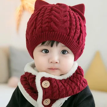 Doit no 6 Mēnešiem līdz 3 gadu vecu bērnu bērni beanie kucēns vērpjot vilnas cietā zēnu Trikotāžas cepures ziemas 2 gab baby girl, cepure, šalle komplekts