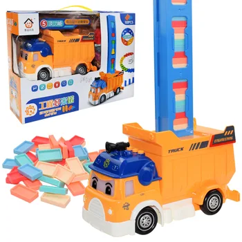 Domino Vilcienu Automašīnas Komplekts Bērniem Skaņas, Gaismas Automātiskās Ko Domino Ķieģeļu Krāsains Domino Bloki Spēles Rotaļlietas Set X'mas Dāvanu Zēniem