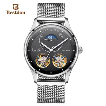 Don Dubultā Skelets MoonPhase šveice luksusa zīmolu mehāniskās skatīties vīrieši pilnu tērauda pulksteņi pulkstenis ūdensizturīgs reloj montre