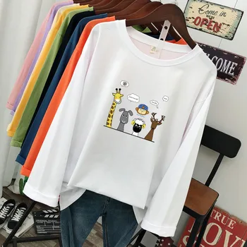 DONAMOL Plus Lieluma modes Gadījuma Sieviešu T-Krekls zaudēt garām piedurknēm Džemperis Augstas Kvalitātes kokvilnas Karikatūra stils drukas tee&Topi