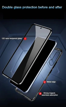 Double Sided Magnētisko Flip Case For Huawei Nova 5 Pro 5T 5Z gadījumā Magnēts Stikla Pilnībā Segtu Huawei Nova 7 Pro 7SE 7i Telefonu gadījumā