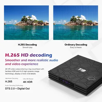 DQiDianZ T9 Android 9.0 Smart TV KASTĒ 4GB 32GB WIFI 2.4 G Četrkodolu Set Top Box RK3318 Multimedia Player REMOTE BALSS