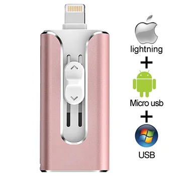 Dropshipping USB Flash Drive iPhone X/8/7/7 Plus/6/6s/5 ipad 16GB 32GB 64GB, 128GB Metāla OTG Pendrive HD Memory Stick