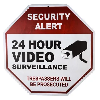 Drošības Brīdinājums - 24 Stundas diennaktī, Video Novērošana - Robežpārkāpēji Tiks Sodīti Metāla plāksne Zīme