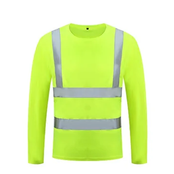 Drošības T Krekls Atstarojošs Augstas Redzamības Krekls ar garām Piedurknēm Dzelteno Liepu Multi-izmēri Elpojošs Ceļu Būvniecības Dumpcart Izjādes