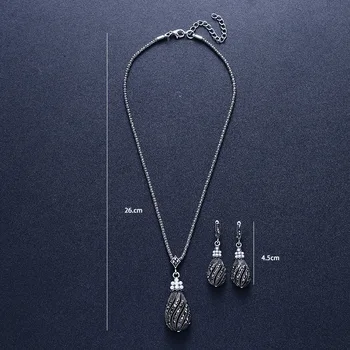 DSHI48 sievietes melnā pērle retro ķirbis divdaļīga, kaklarota, auskaru komplekts