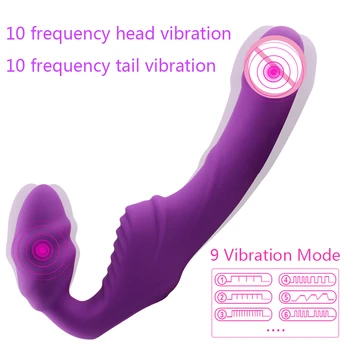 Dual mehānisko Strapless Siksnu Reālistisks Dildo Vibratoru Massager Lesbiešu, Gan Galvas G-Spot Stimulēt Klitoru Seksa Rotaļlieta Pāriem
