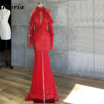 Dubai Dizaina Red Fāzēm Kleitas Sievietēm Arābu Plus Lieluma Ilgi Puse Nakts Tērpi Drēbes De Saviesīgs Vakars Ir 2021. Bling Sirēna Balles Kleita