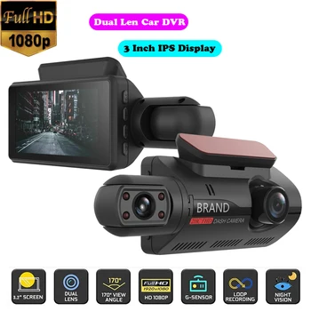 Dubultā Objektīva Auto DVR Dash Kamera, Full HD 1080P 3.0 Collu Displejs Super Nakts Redzamības Dashcam G-sensors, WDR Video Reģistrators Auto Cam
