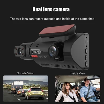Dubultā Objektīva Auto DVR Dash Kamera, Full HD 1080P 3.0 Collu Displejs Super Nakts Redzamības Dashcam G-sensors, WDR Video Reģistrators Auto Cam
