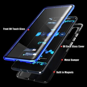 Dubultā Sānu 360 Grādu Magnētisko Adsorbcijas Stikla Gadījumā Huawei P30 P30 lite P20 Telefonu Gadījumā Vāks p20 pro triecienizturīgs gadījumā
