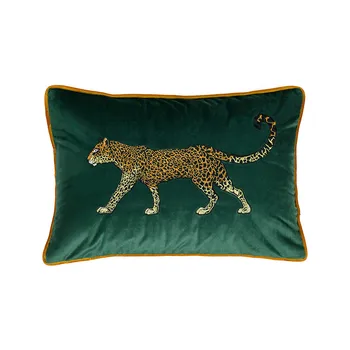 DUNXDECO Spilvena Vāka Dekoratīvs Spilvens Gadījumā Vintage Samta Dzīvnieku Kolekcija Golden Leopard Izšuvumi Dīvāns Gultas piederumi Coussin