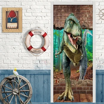 Durvju Uzlīmes 3D Dinozauru Laužot Sienas viesistaba, Guļamistaba, Durvis, Tapetes PVC Pašlīmējošas Sienas Uzlīmes Imitācija Sienas Uzlīme