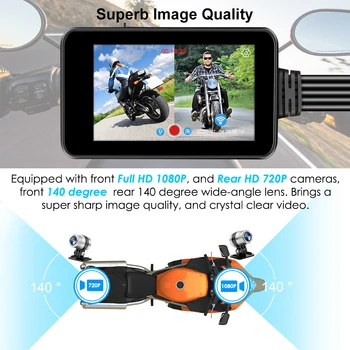 DVR Dash-Cam Redzējumu Motociklu GPS Inteliģento Reālā Novērošanas Kameru Motociklu Platleņķa Dual HD Kamera, 1080P Ūdensizturīgs