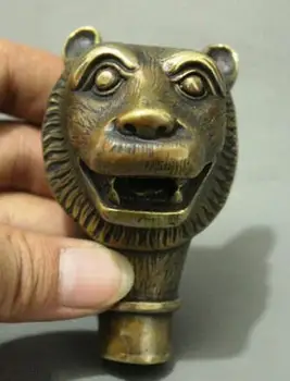 DYZ 325+++++++ Ķīniešu Bronzas Roku Cirsts Dzīvnieku Tiger Vadītājs Statuja spieķu Galvas