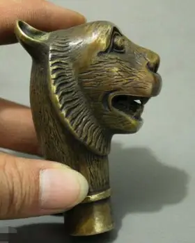 DYZ 325+++++++ Ķīniešu Bronzas Roku Cirsts Dzīvnieku Tiger Vadītājs Statuja spieķu Galvas
