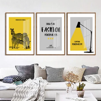 Dzeltena Gaismas Zebra Modes Minimālisms Citē Wall Art Audekls Gleznošanai Ziemeļvalstu Plakāti Un Izdrukas, Bildes Dzīvojamā Istaba Dekori