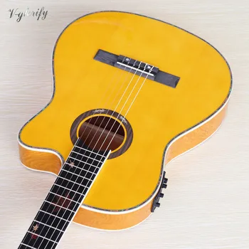 Dzeltena plānas ķermeņa, Flamenko, klasisko ģitāru 39 collu 6 string spīdumu apdare kā dizaina guitarra ar EQ uztvērēja funkcija