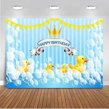 Dzeltena pīle happy birthday tēma partijas apdare fons fotogrāfijas vainags zils ūdens fona, lai photo booth studio