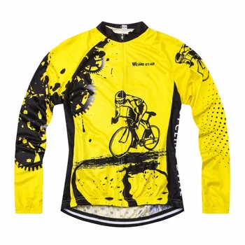 Dzeltena Riteņbraukšana Jersey 2018 Vīriešu Velosipēds ar garām Piedurknēm Ropa Ciclismo Cikla Maillot Velosipēdu Top MTB Riteņbraukšana Apģērbu Pavasara Rudens