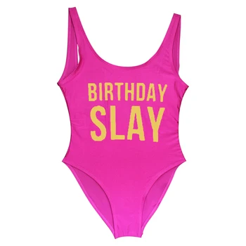Dzimšanas diena Slay Zelta Vēstuli, Viens Gabals Peldkostīms Meitene Peldkostīmi Sieviešu High Cut Plus Lieluma peldkostīms Monokini Sexy Beachwear femme