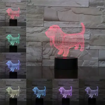 Dzīvnieku Dachshund Suns 3D Lampas Ilūziju Nakts Gaisma LED Spuldzes Multicolor Atmosfēru Ziemassvētku Dāma Dāvanas Bērniem Bērnu Rotaļu