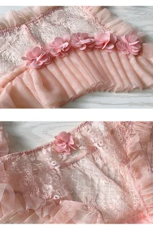 Dāmas Sexy Apakšveļa Rozā Pidžamā par Pusaudžu Meiteņu Guļamistabas Komplekts Sievietēm Loungewear Ruffles Krūšturis Atvērt Gudrs Apakšveļa Prievīte Sleepwear