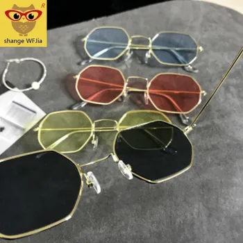 Dāmas sešstūra sunglasse metāla Sieviešu Zīmola Dizaineru Modes Skaidrs, bez apmales Okeāna Optiku, Saules Brilles UV400