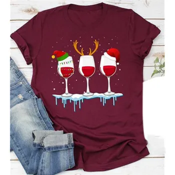 Dāmas Ziemassvētkos, T Kreklu, Funny Ziemassvētku Vīna Glāzi Santa Nagi Iespiesti Brīvs T Krekls Ar Īsām Piedurknēm Cute Tees Sieviešu Grafiskais Topi