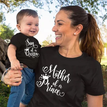 Dēls Karaliene Māte Princis Mamma un Dēls Krekli Māmiņa un Mazulis Baby Boy Matching Tshirts Vasaras Atbilstošas Ģimenes TShirts