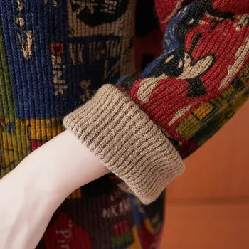 Džemperis Sievietēm, Rudens un Ziemas Literatūras Retro Drukāšanas Svīteris Vaļīgi Liela Izmēra Kapuces Džemperis Džemperis