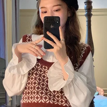 Džemperis Veste Sievietēm Sarkanā Adīt Visu-mača Atpūtas Rudens Ziemas Dāmas Jaunu korejiešu stila Mīksti Džemperi Vintage Ģeometriskā Elegants Moderns