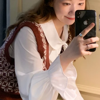 Džemperis Veste Sievietēm Sarkanā Adīt Visu-mača Atpūtas Rudens Ziemas Dāmas Jaunu korejiešu stila Mīksti Džemperi Vintage Ģeometriskā Elegants Moderns