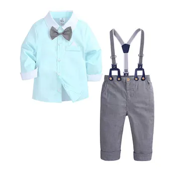Džentlmenis Toddler Zēnu Drēbes Pavasara Rudens Bērniem Zēnu Apģērbi No Kokvilnas Krekls Ar Garām Piedurknēm+Siksna Elsas Bērniem Drēbes 1-4 Gadi
