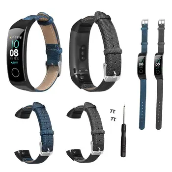 Džinsa Modelis Īstas Ādas Watchband Rokas Siksniņu Nomaiņa Huawei Honor Band 5/4 Aproce Piederumi 1 Gab.