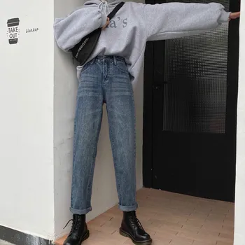 Džinsi Sievietēm Retro Zaudēt Taisnas Bikses korejiešu Stilā, Atpūtas Elegants Sieviešu Vienkāršu, Cietiem Streetwear Visu maču Harajuku Ins Jaunas