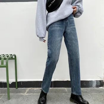 Džinsi Sievietēm Retro Zaudēt Taisnas Bikses korejiešu Stilā, Atpūtas Elegants Sieviešu Vienkāršu, Cietiem Streetwear Visu maču Harajuku Ins Jaunas
