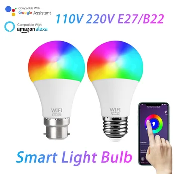 E27 B22 WiFi Smart Spuldzes LED RGB Lampa Strādā Ar Alexa, Google Home RGB+PKT Aptumšojami Taimera Funkcija Magic Spuldzes Smart Home