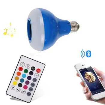 E27 Bezvadu Bluetooth Aptumšojami Skaļrunis Spuldzes LED Smart Spuldzes WiFi Krāsains mūzikas skatuves lampiņa ar 24 Atslēgas Tālvadības pults