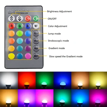 E27 E14 LED 16 Krāsu Mainīšana RGB Burvju Spuldzes, Lampas 85-265V 110V 120V 220V RGB Led Gaismas starmešu gaismā + INFRASARKANO staru Tālvadības pults