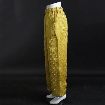 [EAM] Pleds Modelis Žakarda Dzeltena Augstās Jostasvietas Bikses Jaunas Loose Fit Bikses Sieviešu Modes Jūra Pavasara Rudens ir 2021. 1DD3816