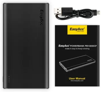 EasyAcc Ārējo Akumulatoru 10000mAh Power Bank Mazo Akumulatoru Viedtālrunis, Tabletes Slēdzis Melns Pelēks ar Lukturīti