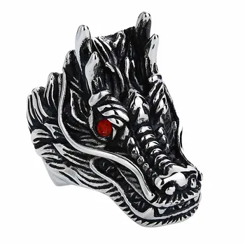 EdgLifU Dragon Ring Nerūsējoša Tērauda Vīriešu Gredzens Black Punk Rock Gredzeni, Galvas Puse Sarkanā Akmens Posmā, Gredzeni, Modes Rotaslietas