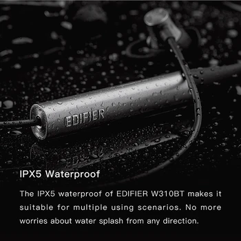 EDIFIER W310BT austiņas Bluetooth V4.2 līdz 8.5 stundām atskaņošanas IPX5 Ūdensizturīgs magnētisko turētos ienākošo zvanu vibrācijas